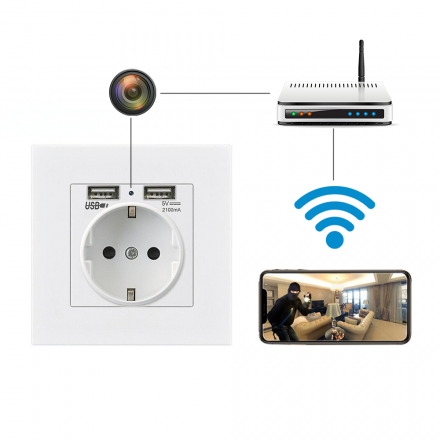 Priza 220V Clasica cu Camera Video HD si Microfon - Wi-Fi - Acces de la orice distanta iOS & Android [P2]